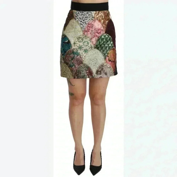 DOLCE & GABBANA JACQUARD PATCHWORK A-LINE MINI SKIRT 38 XS 2 0 MULTICOLOR $1490 - Picture 6 of 16
